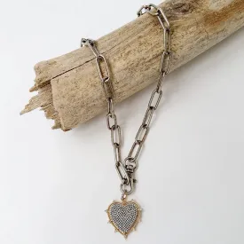 18" XL Studded Pave Heart Necklace