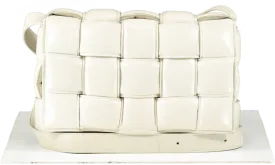 BOTTEGA VENETA Cream Ivory White Cassette Padded Intrecciato Leather Shoulder Bag