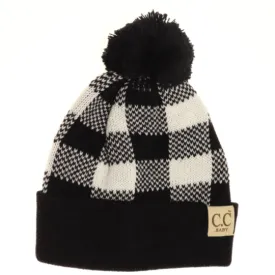 C.C. Beanie - Baby Buffalo Plaid Pom Beanie in White/Black