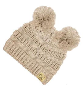 C.C. Beanie - Baby Double Pom Solid Beanie in Beige