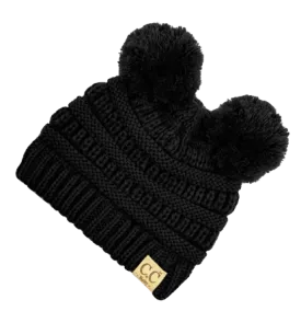 C.C. Beanie - Baby Double Pom Solid Beanie in Black