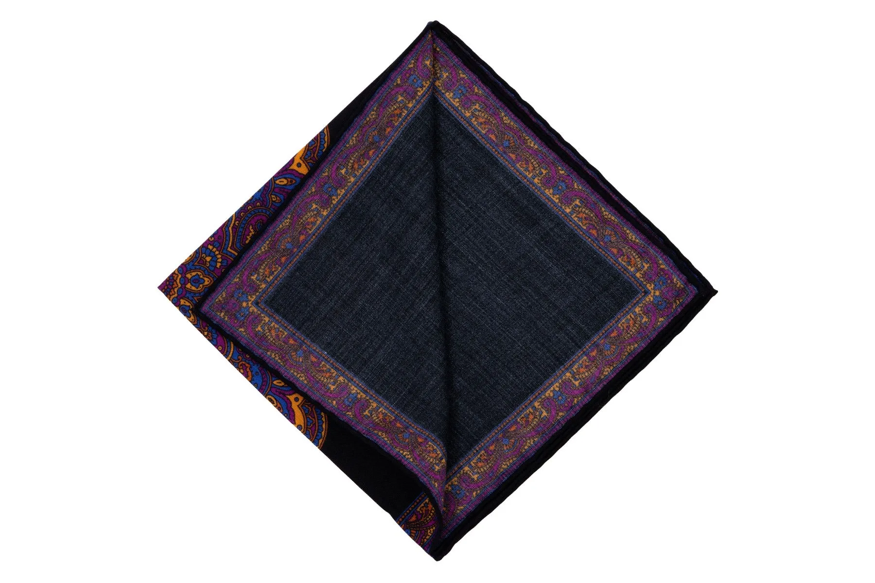 Charcoal & Yellow Paisley Silk-Wool Pocket Square