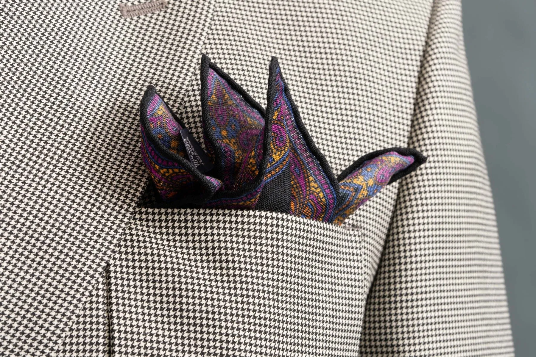 Charcoal & Yellow Paisley Silk-Wool Pocket Square