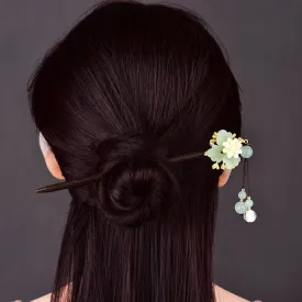 Chinese Japanese Korean Traditional Hair Pin - Green Jade Color Vintage Flower Blossom - Hair Stick Bead Pins Retro Hair Tassel Pearls