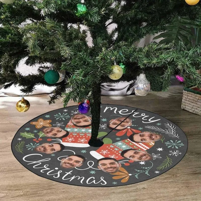 Custom Face Christmas Gloves Christmas Tree Skirt