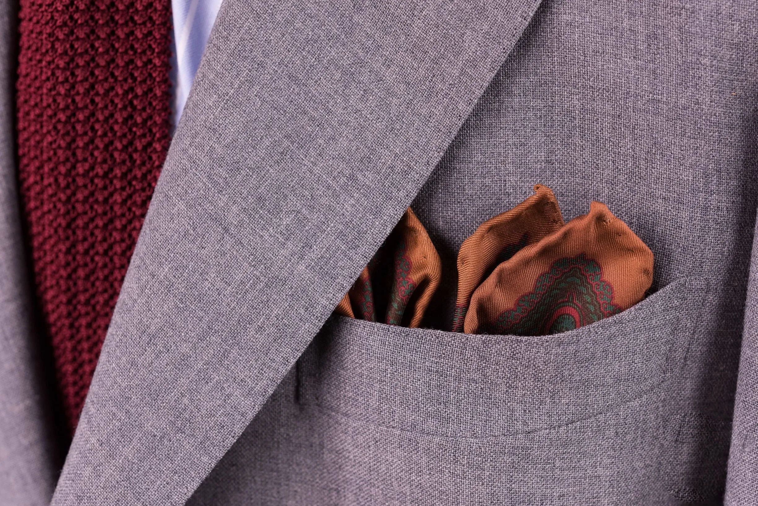 Dark Bronze Diamond & Paisley Madder Silk Pocket Square