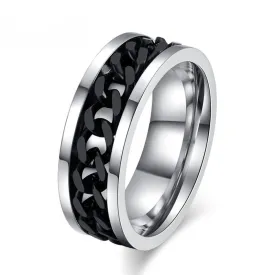 Fashion Spinner Black Chain Ring For Men Stainless Steel Wedding Mens Ring Cool Jewelry