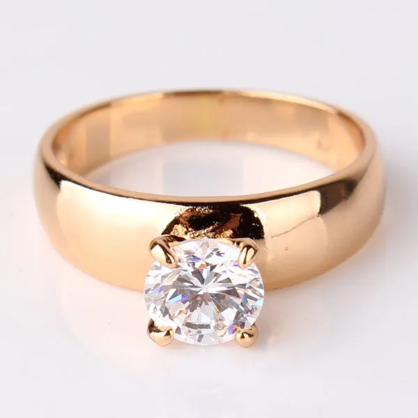 Fashion Statements Rings for Women 18K Gold Plated Round White Austrian Crystal Rings Zircon CZ Band Engagement Ring