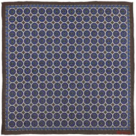 Medallion Printed Wool / Silk Pocket Square - Brown - 43x43cm
