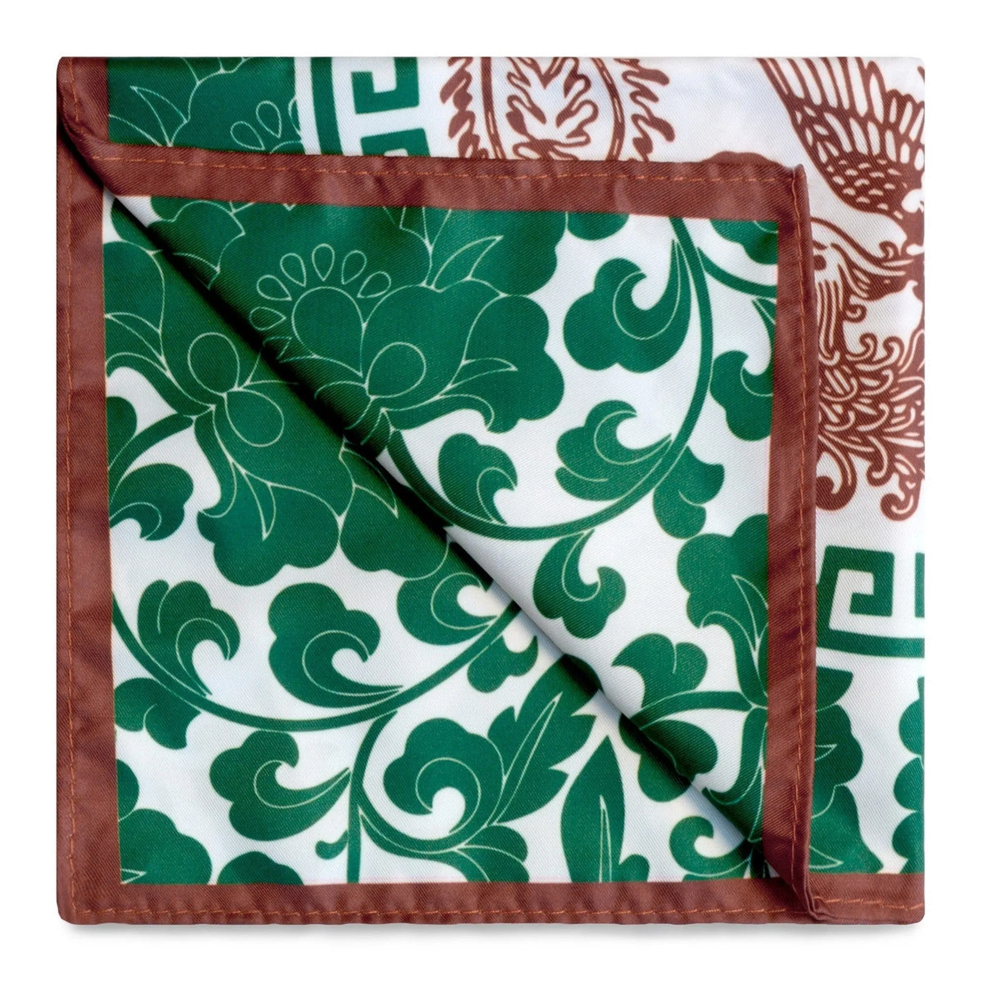 Phoenix Pocket Square with Dark Green and Maroon Trimmings