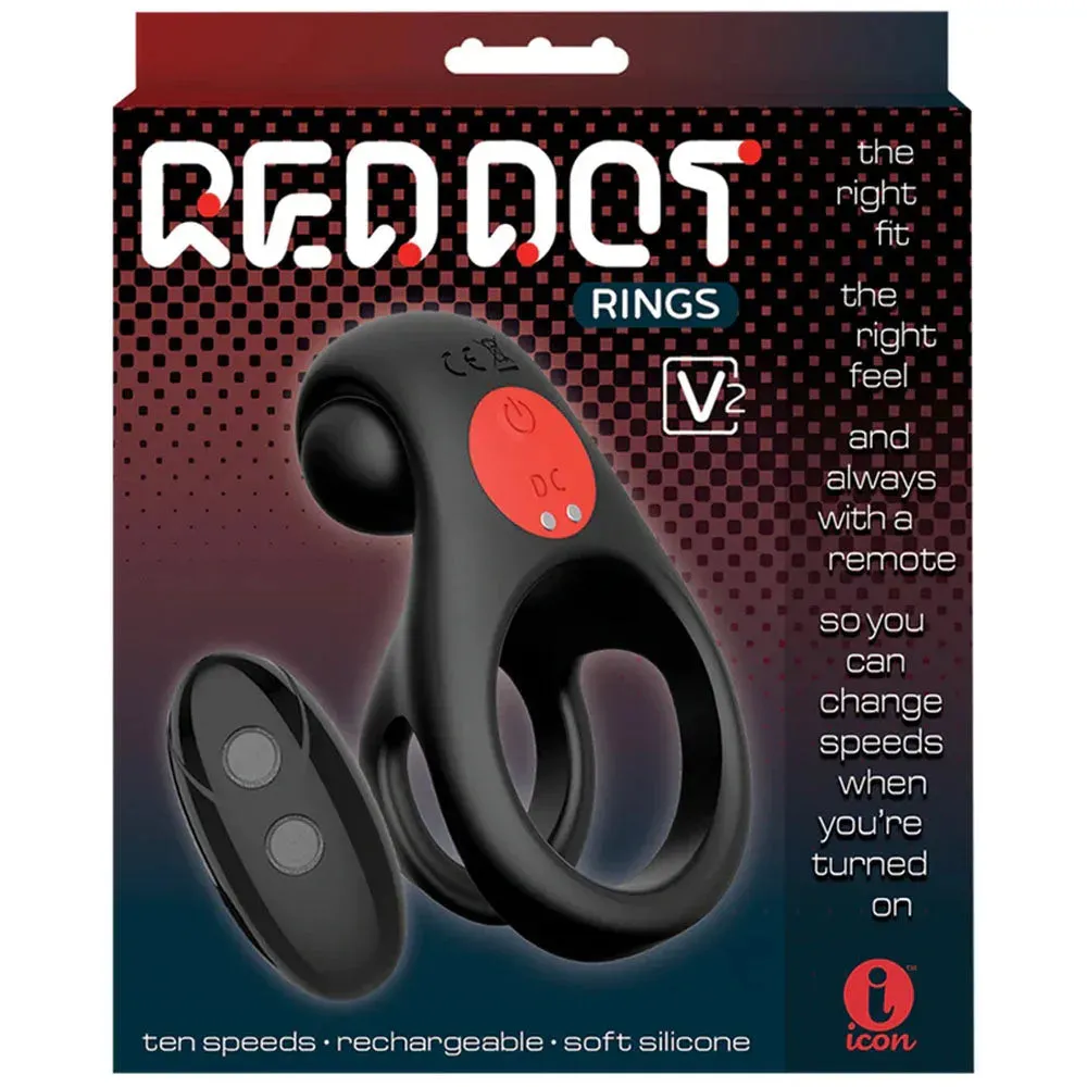 Red Dot Rings - V2 -  USB Rechargeable Vibrating Cock & Ball Ring with Remote