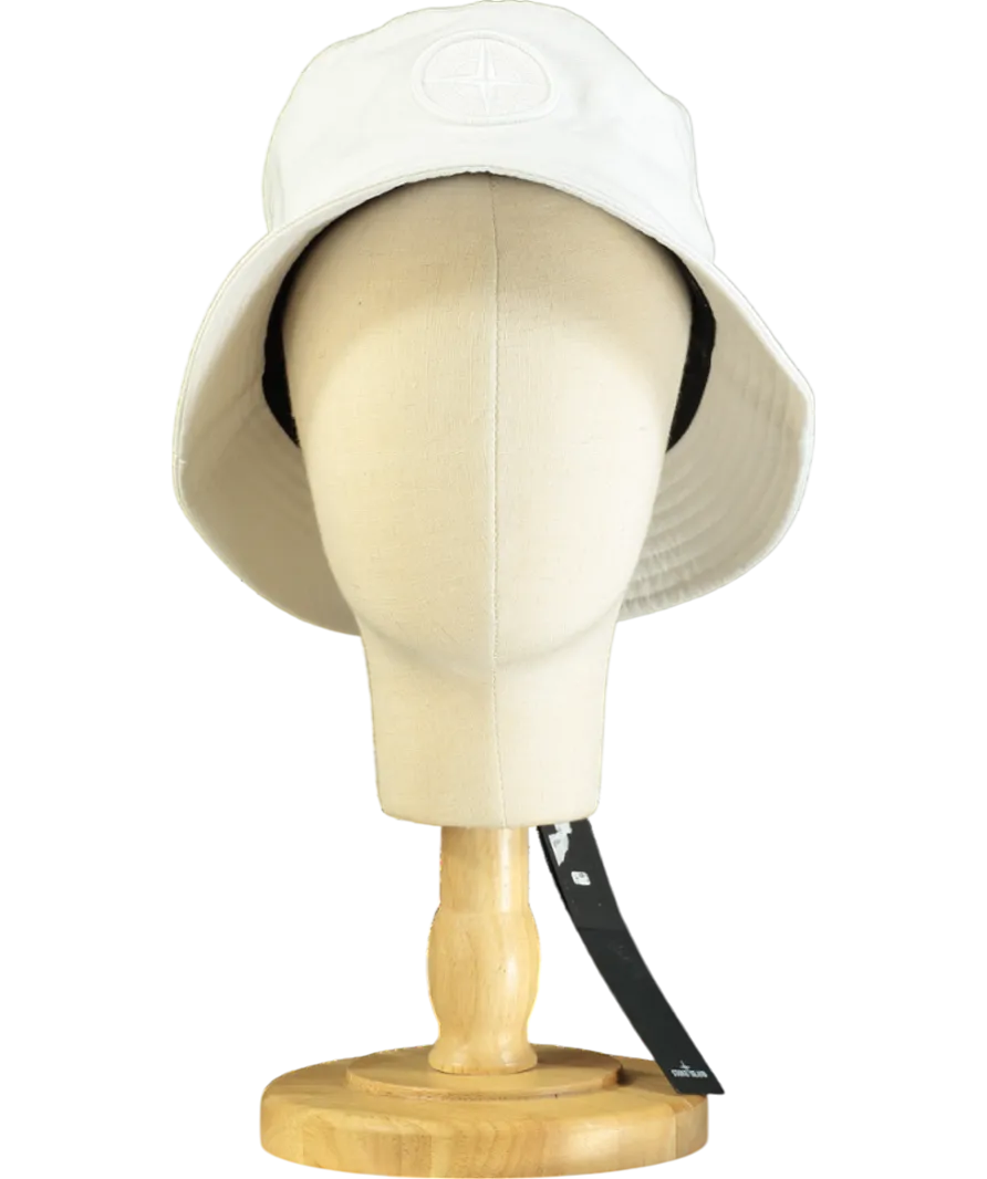 Stone Island White Compass-motif Cotton Bucket Hat UK M
