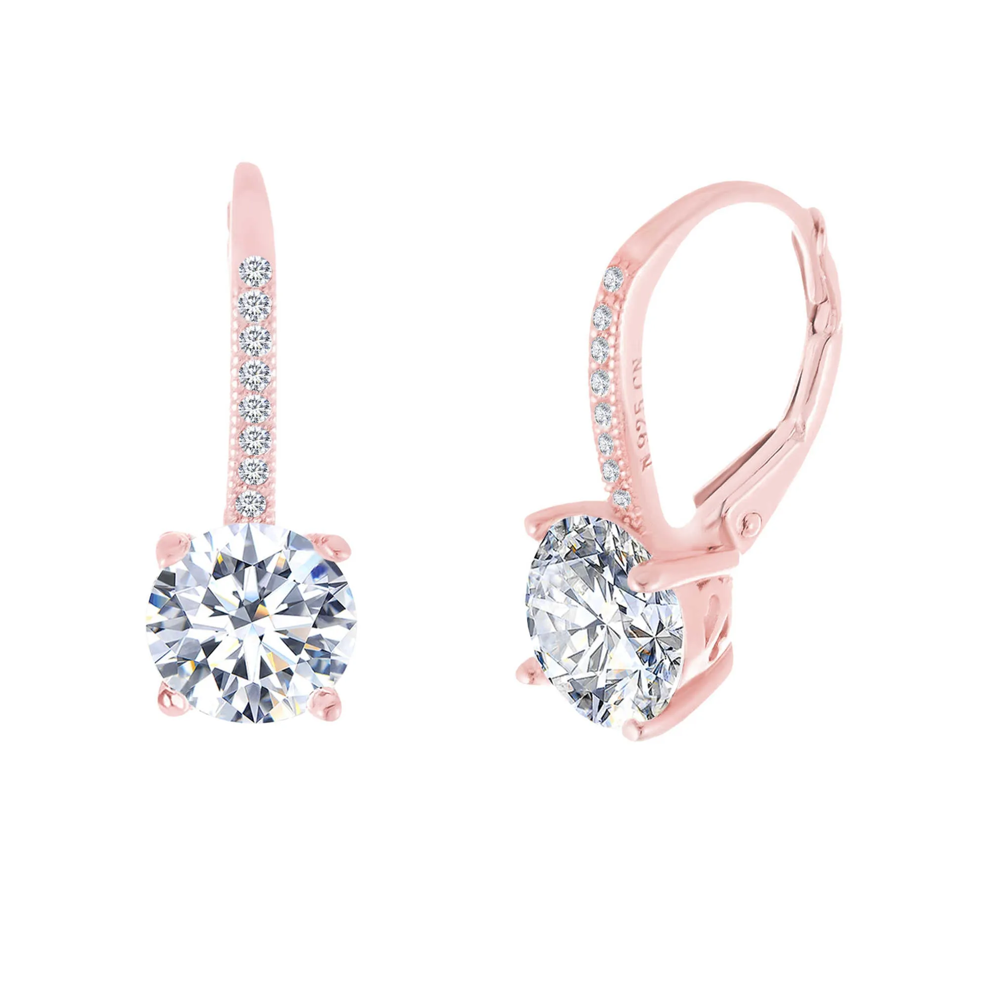 Studded Crystal Leverback Earring in 14K White Gold