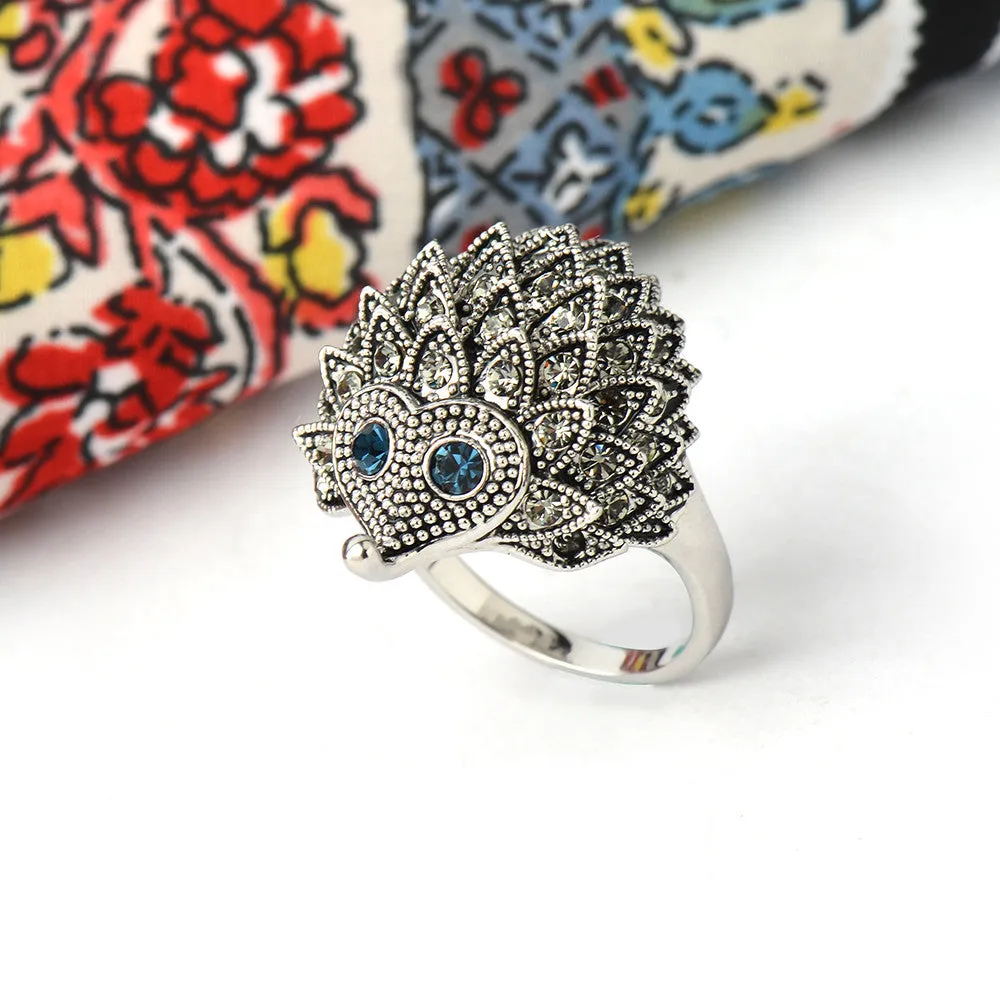 Vintage Punk Ring Unique Carved Antique Silver Hedgehog Lucky Rings for Women Boho Beach European Wedding Party Birthday Jewelry