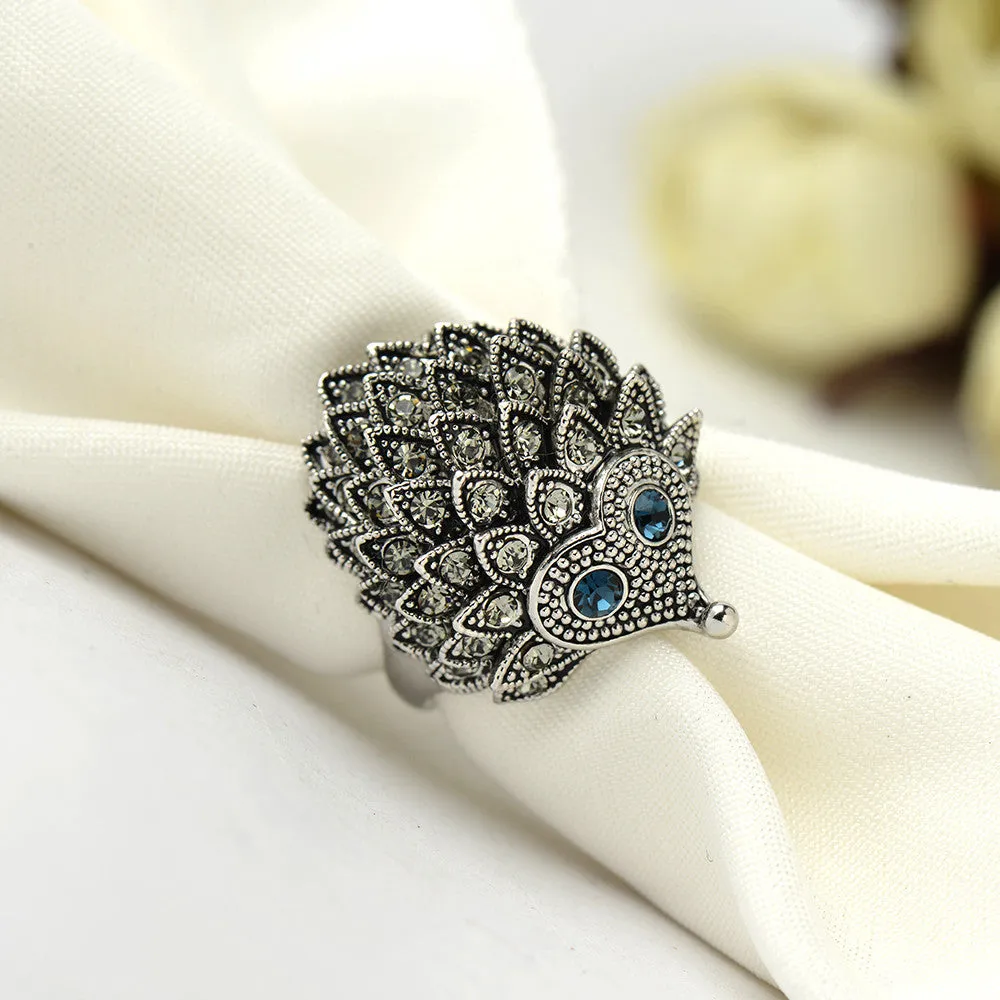 Vintage Punk Ring Unique Carved Antique Silver Hedgehog Lucky Rings for Women Boho Beach European Wedding Party Birthday Jewelry