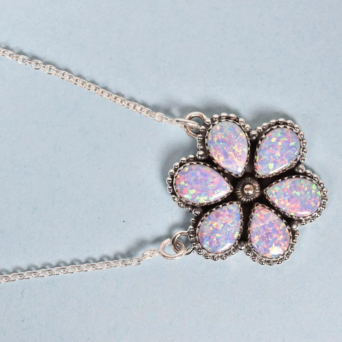 Vintage Sparkling Opal Cluster Pendant - 925 Sterling Silver Southwestern Style Pendant