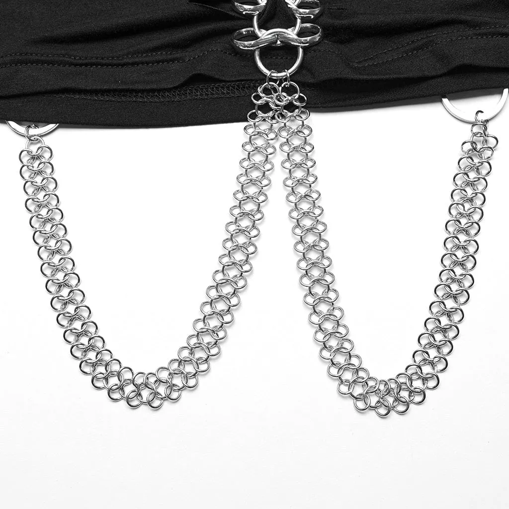 Women's Punk Cutout Ring Chain Short Sleeved Crop Top