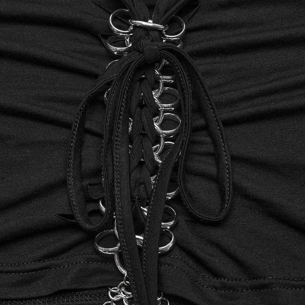 Women's Punk Cutout Ring Chain Short Sleeved Crop Top